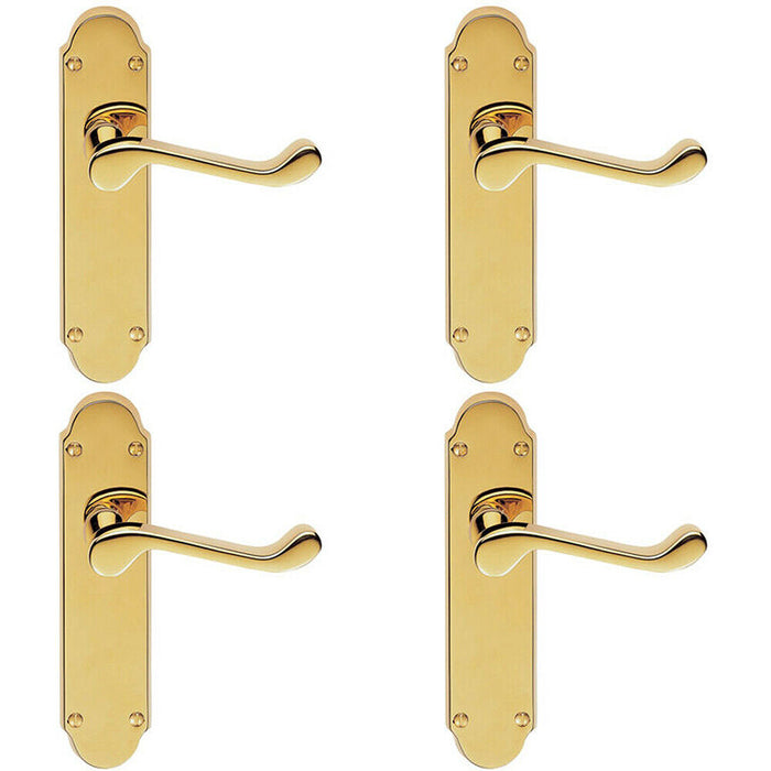 4x PAIR Victorian Upturned Handle on Latch Backplate 170 x 42mm Stainless Brass Loops