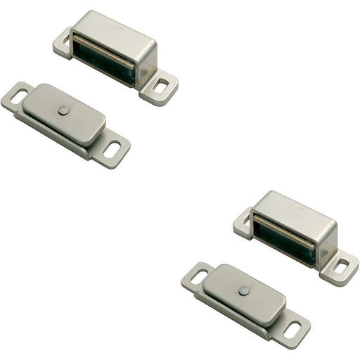 2x Magnetic Cupboard Door Catch 37mm Fixing Centres 6kg Pull Nickel Plated Loops