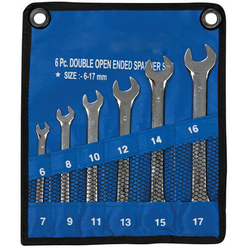 6 Pack Open Ended Spanner Set | 6mm 17mm Sizes | Chrome Vanadium Wrench Kit Loops