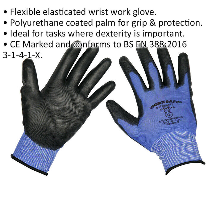 6 PAIRS Lightweight Precision Grip Work Gloves - Extra Large - Elasticated Wrist Loops