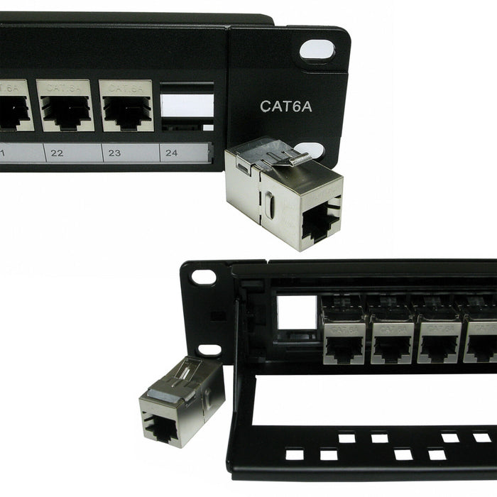 24 Port Way CAT6a Patch Panel 1U 19" Rack Mount Shielded RJ45 Ethernet Network Loops