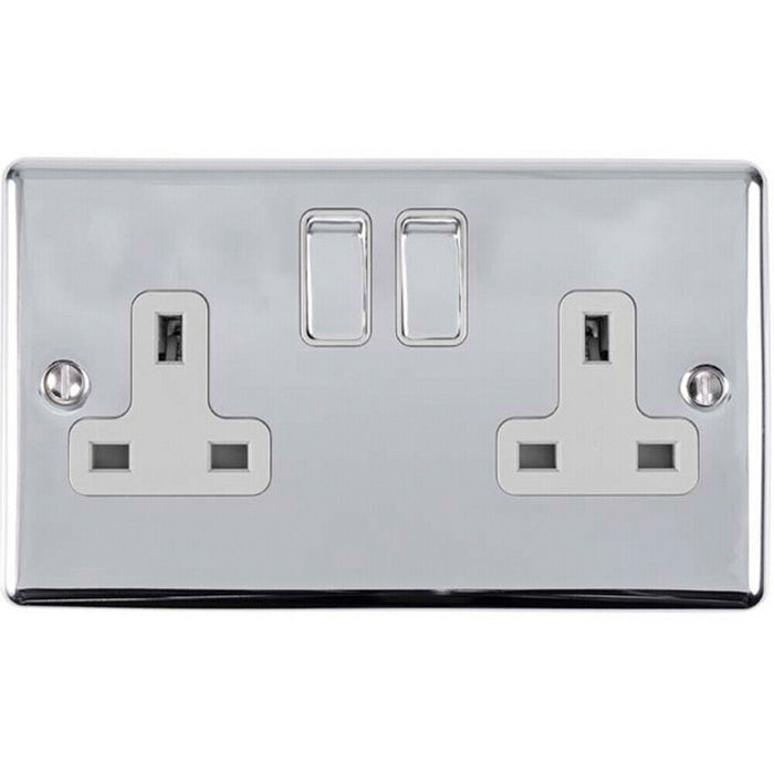 UK Plug Socket Pack -1x Twin & 2x Single Gang- CHROME / Grey 13A Switched Loops