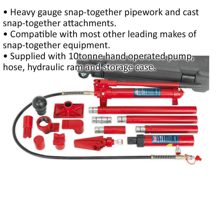 10 Tonne Snap Hydraulic Body Repair Kit - Hand Operated Pump - Heavy Duty Loops