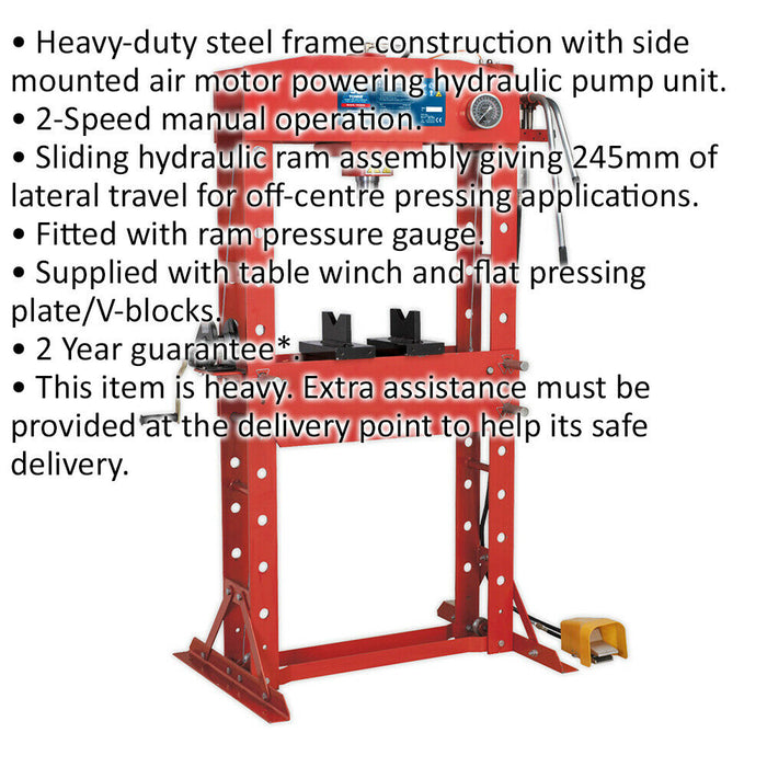 50 Tonne Floor Type Air Hydraulic Press - Sliding Ram Assembly - Foot Pedal Loops