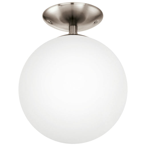 Flush Ceiling Light Satin Nickel Shade White Glass Opal Matt Bulb E27 1x60W Loops