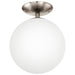 Flush Ceiling Light Satin Nickel Shade White Glass Opal Matt Bulb E27 1x60W Loops