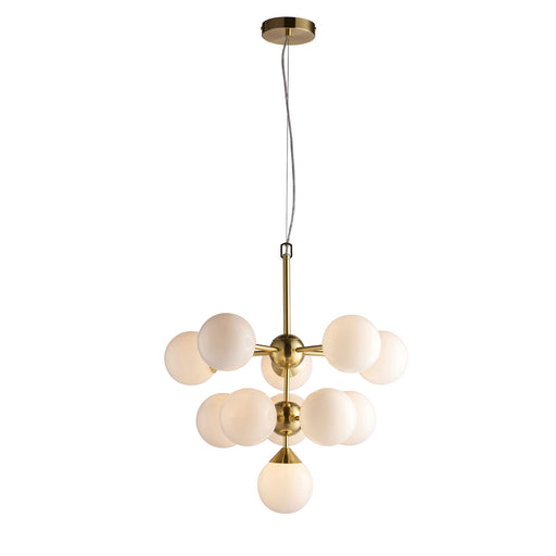 Ceiling Pendant Light Satin Brass Plate & Gloss White Glass 11 x 18W G9 Loops