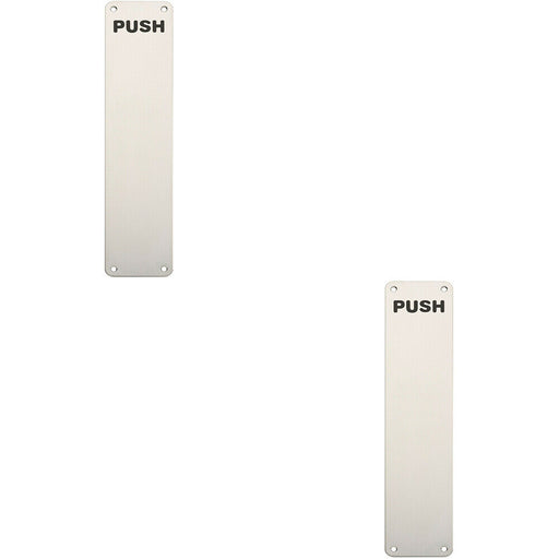 2x Push Engraved Door Finger Plate 350 x 75mm Bright Stainless Steel Push Plate Loops