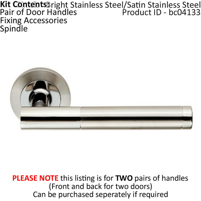 2x PAIR Round Bar Handle on Round Rose Concealed Fix Polished & Satin Steel Loops