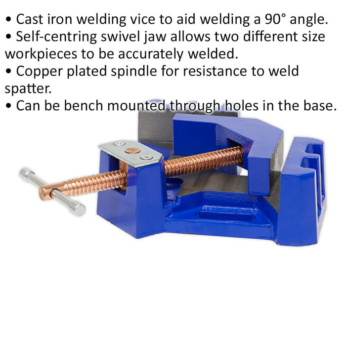 165mm Welding Vice - Self-Centring Swivel Jaw - 90 Degree Angle Welding Aid Loops