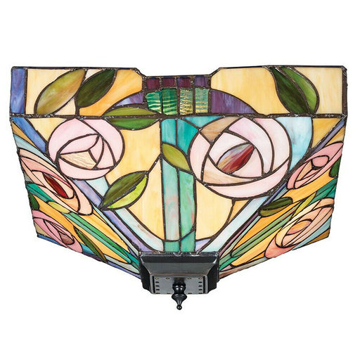 Tiffany Glass Semi Flush Ceiling Light Pink Rose Inverted Square Shade i00063 Loops