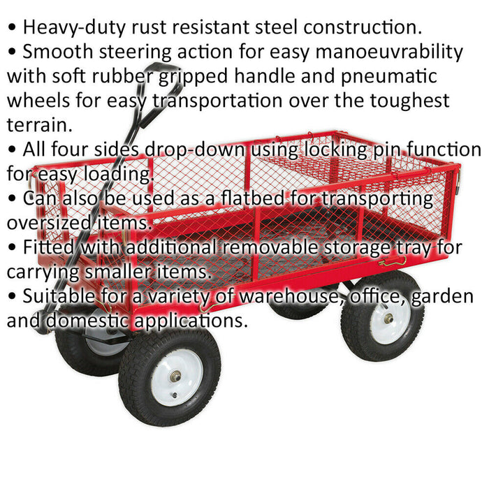 450kg Heavy Duty Platform Truck - Folding & Removable Sides - Pneumatic Wheels Loops