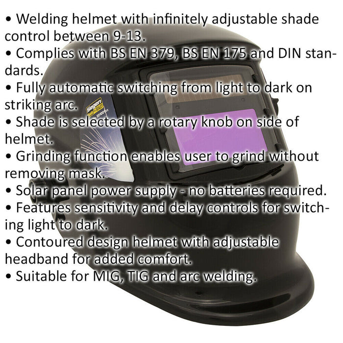 Auto Darkening Welding Helmet - MIG TIG & Arc Welding - Adjustable Shade 9 to 13 Loops