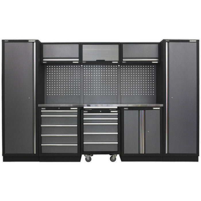 Garage Storage System Unit - 3240 x 485 x 2000mm - 38mm Stainless Steel Worktop Loops