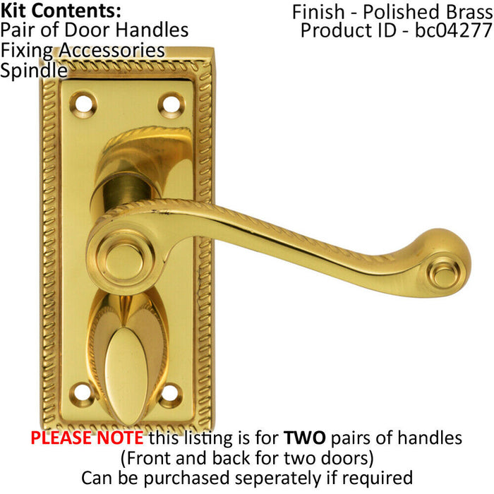 2x PAIR Reeded Design Scroll Lever on Bathroom Backplate 112 x 48mm Brass Loops