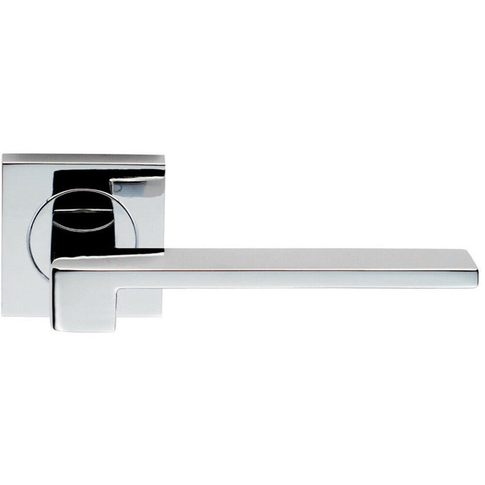 PAIR Flat Squared Bar Handle on Square Rose Concealed Fix Polished Chrome Loops