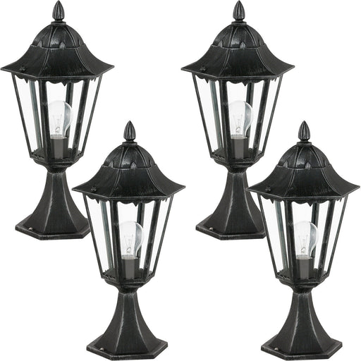 4 PACK IP44 Outdoor Pedestal Light Black & Silver Patina Lantern 1x 60W E27 Loops