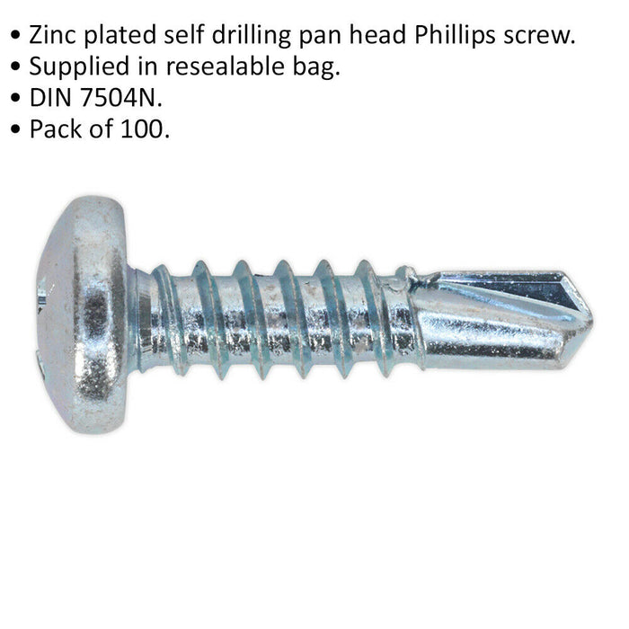 100 PACK 4.8 x 19mm Self Drilling Phillips Pan Head Screw - Zinc Plated Fixings Loops