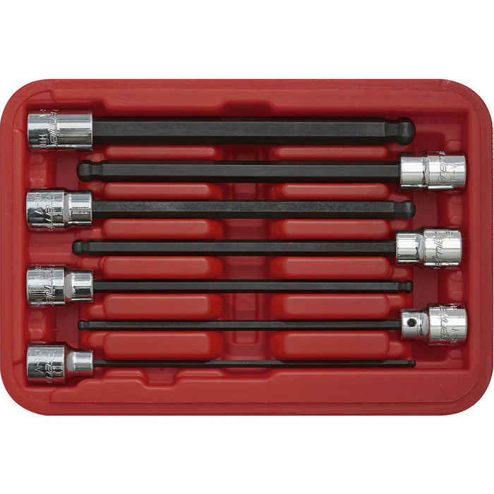 7pc Ball End Hex Socket Bit Set 3/8" Square Drive 3mm to 10mm - 150mm Long Shaft Loops