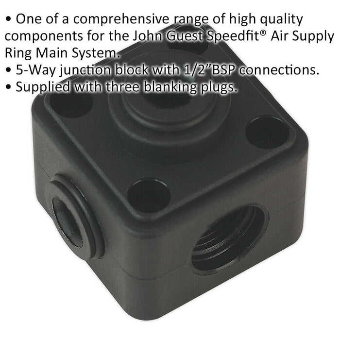 5 Way 1/2" BSP Joint Adapter - Wall / Ceiling Mounted - Air Pipe Junction Block Loops