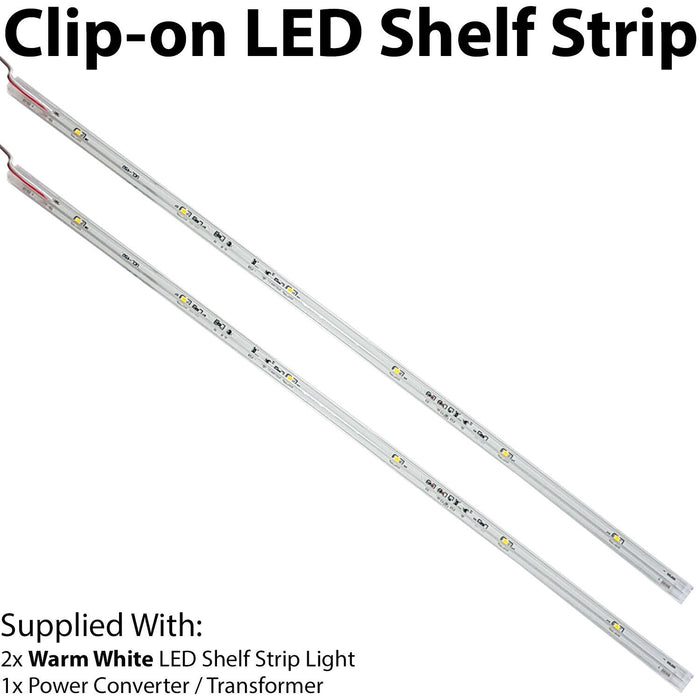 450mm Clip On LED Shelf Kit WARM WHITE 2x Glass Illuminated Kitchen Unit Lights Loops