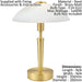 2 PACK Table Lamp Brass Matt Touch on & off Shade White Satinized Glass E14 60W Loops
