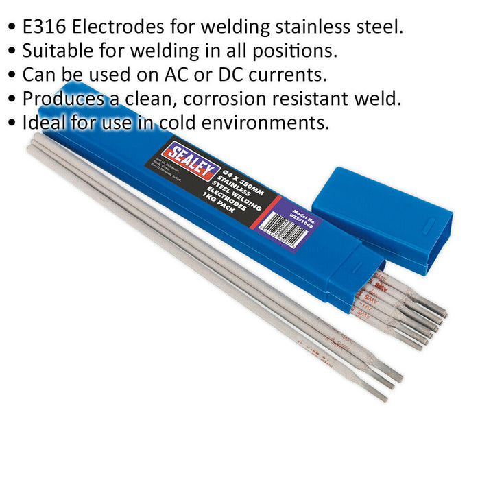 1kg PACK - Stainless Steel Welding Electrodes - 4 x 350mm - 135A Currents Loops