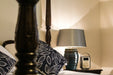 Table Lamp Linear Ridged Blue Glaze Silver Sheer Fabric Shade LED E27 60W Loops