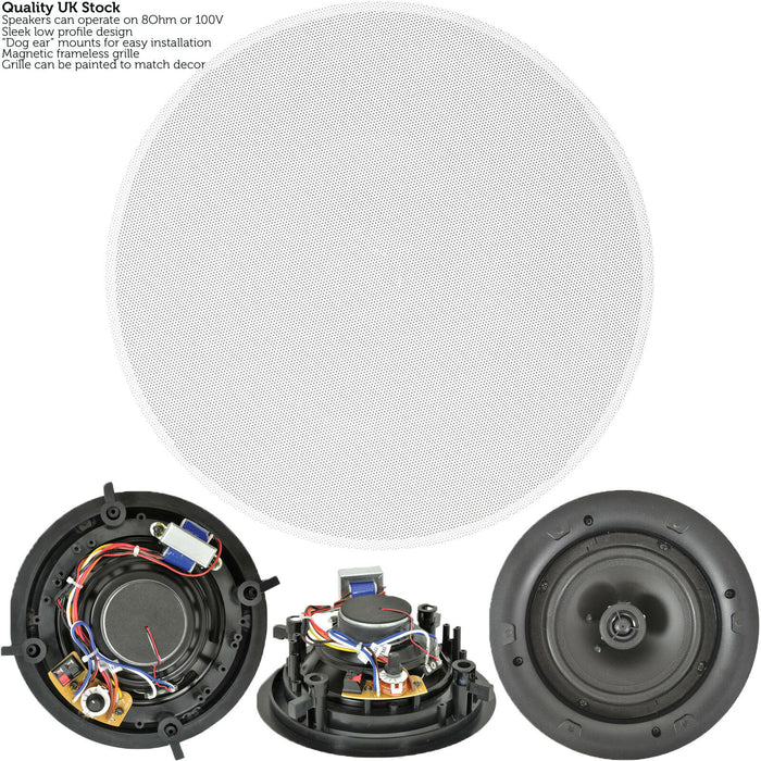 800W Bluetooth Sound System 8x 100W Slim Ceiling Speaker 4 Zone Matrix Amplifier