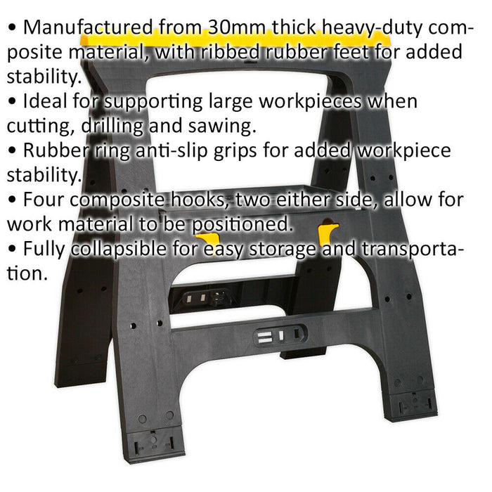 Heavy Duty Folding Workshop Trestle - Rubber Feet - 810mm Height - Composite Loops