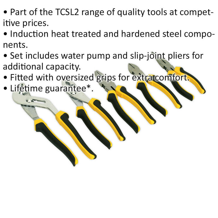 5 Piece Pliers Set - Hardened Steel Components - Oversized Comfort Grip Loops