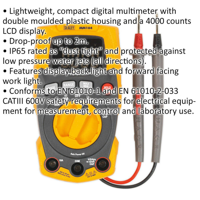 Premium Auto-Ranging Digital Multimeter - LCD Display - Plastic Housing Loops