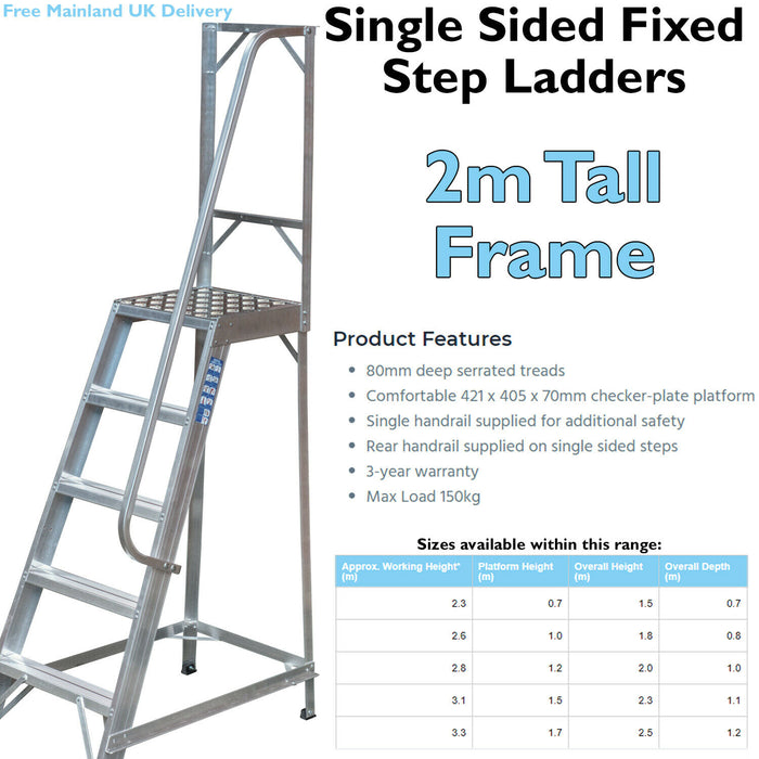 1.2m Heavy Duty Single Sided Fixed Step Ladders Handrail Platform Safety Barrier Loops