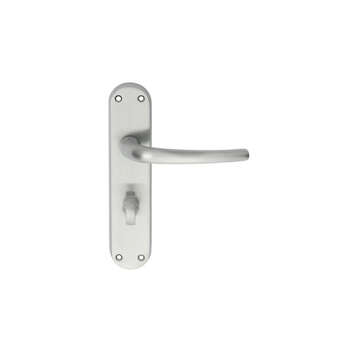 PAIR Slim Round Bar Lever on Shaped Bathroom Backplate 185 x 40mm Satin Chrome Loops