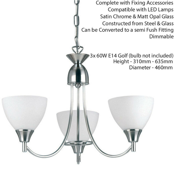 Hanging Ceiling Pendant Light SATIN CHROME 3x Shade Lamp Bulb Holder Fitting Loops