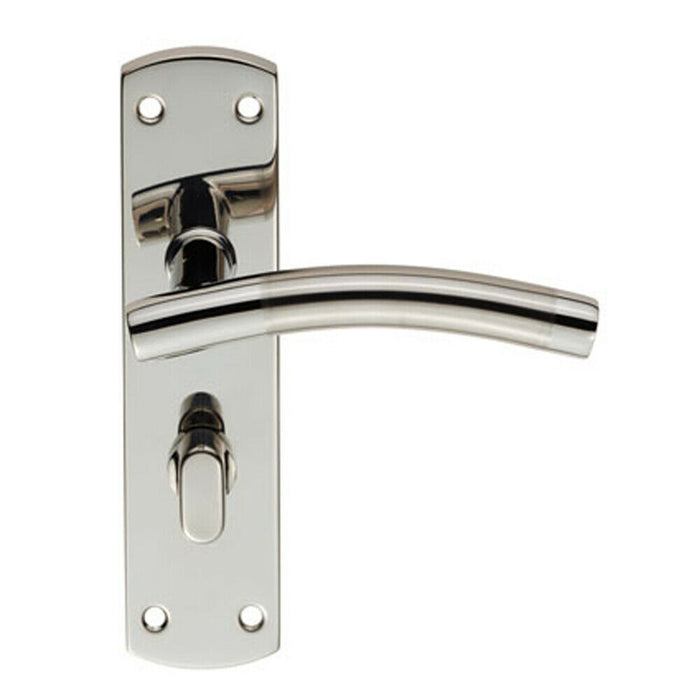 Door Handle & Bathroom Lock Pack Polished & Satin Steel Curved Turn Backplate Loops