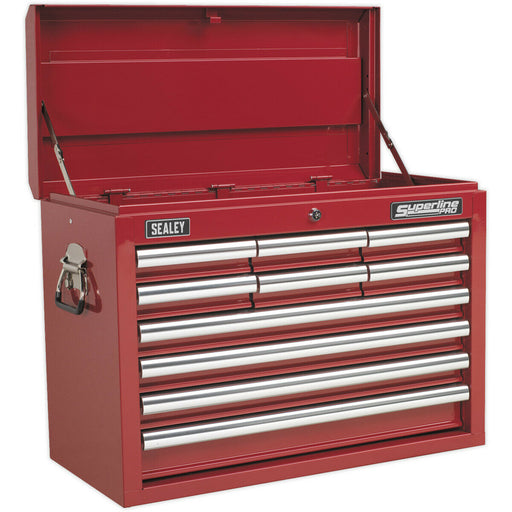 660 x 315 x 485mm RED 10 Drawer Topchest Tool Chest Lockable Storage Cabinet Loops