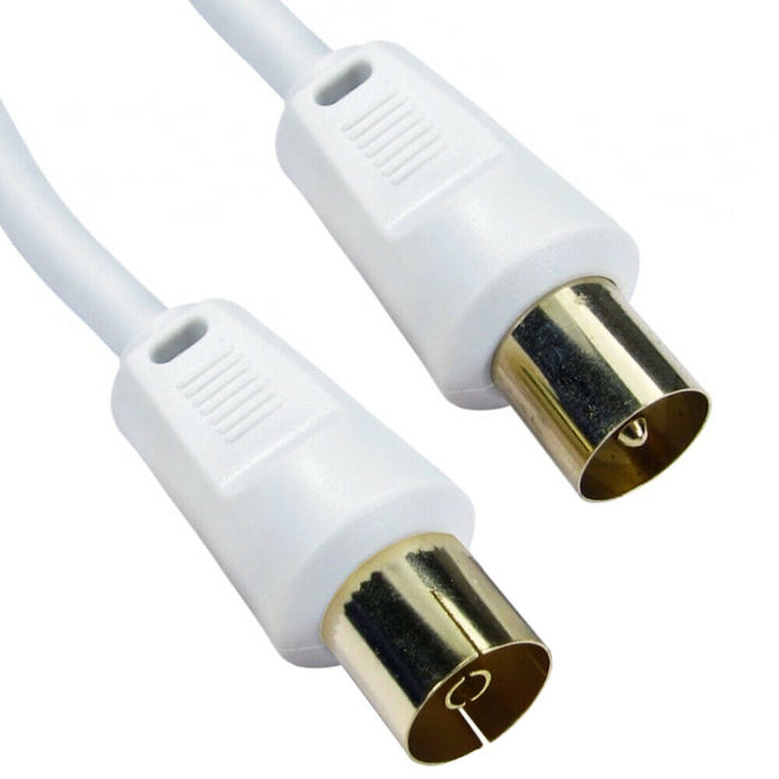 1m GOLD Aerial Cable Extension Male Plug to Female Socket TV Coaxial White Lead Loops