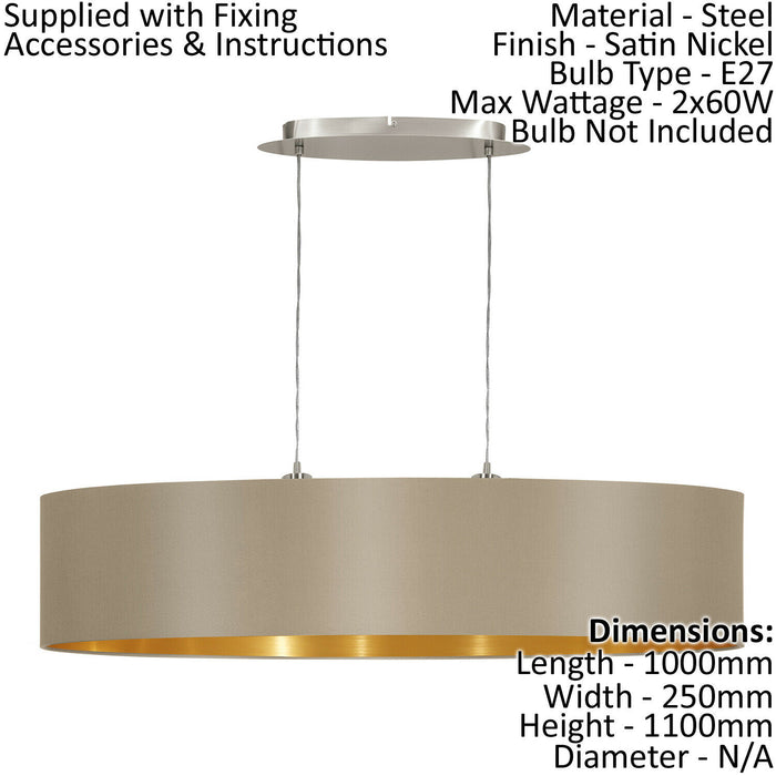 Linear Ceiling Pendant & 2x Matching Wall Lights Taupe Gold Dining Feature Lamp Loops
