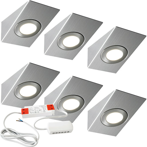 6x 2.6W LED Kitchen Wedge Spot Light & Driver Kit Stainless Steel Natural White Loops