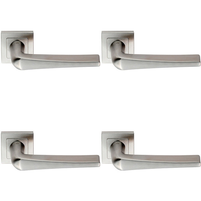 4x PAIR Square Cut Tapered Handle on Square Rose Concealed Fix Satin Steel Loops