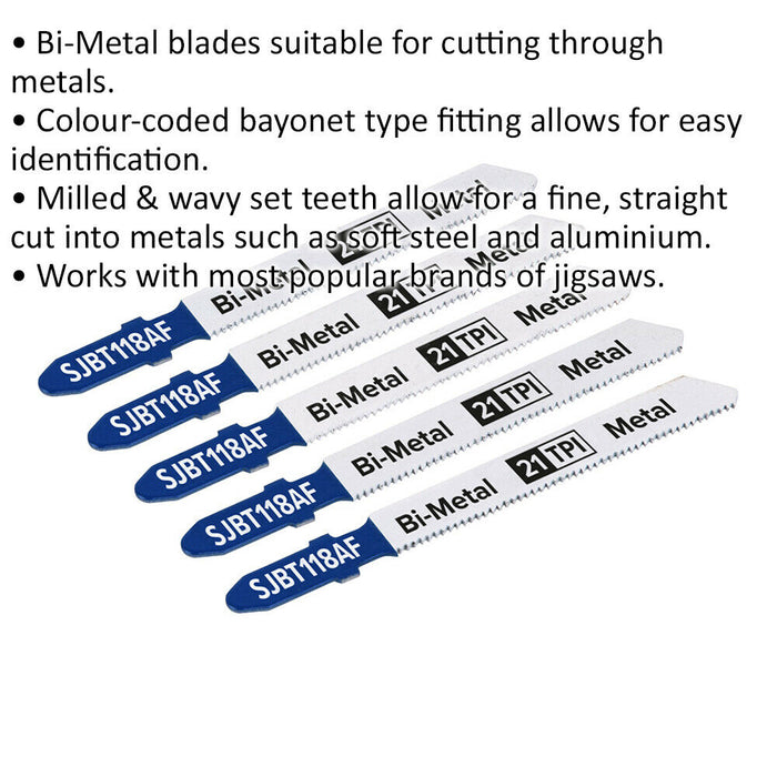 5 PACK - 75mm METAL Jigsaw Blade Set - 21 TPI Milled & Wavy Teeth Precision Cut Loops