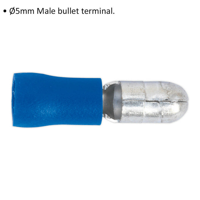 100 PACK 5mm Male Bullet Terminal - Suitable for 16 to 14 AWG Cable - Blue Loops