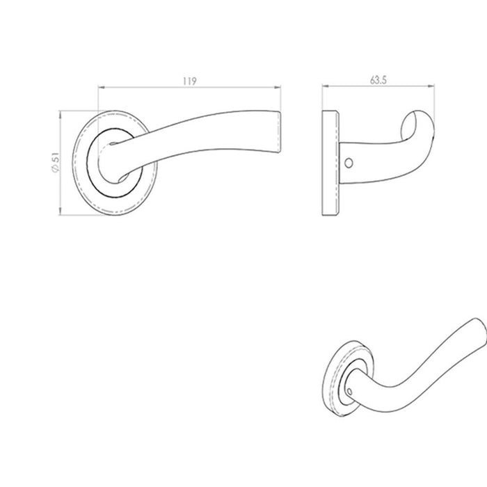 2x PAIR Curved Flowing Flared Handle Concealed Fix Round Rose Satin Nickel Loops