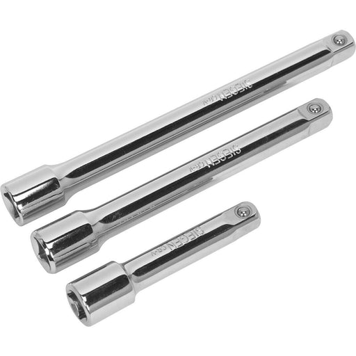 3 Piece Steel Extension Bar Set - 3/8" Sq Drive - Spring-Ball Socket Retainer Loops
