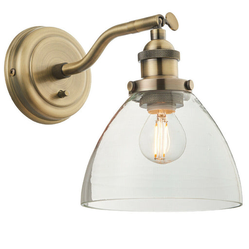 Dimmable LED Wall Light Antique Brass Glass Shade Adjustable Industrial Fitting Loops