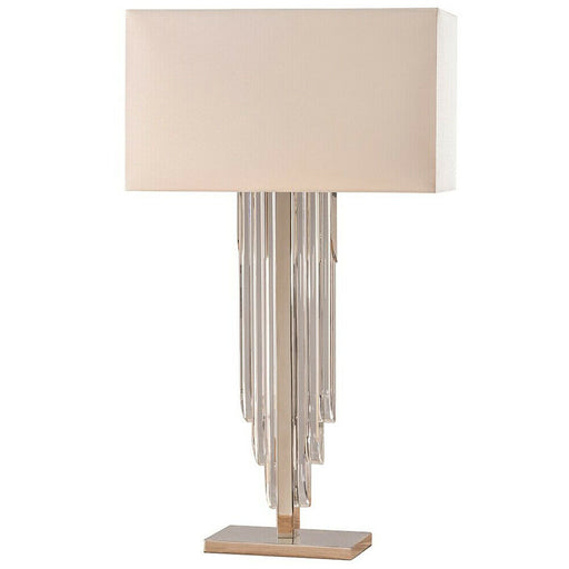 Luxury Cascade Table Lamp Light Crystal Glass & Cream Silk Square Fabric Shade Loops
