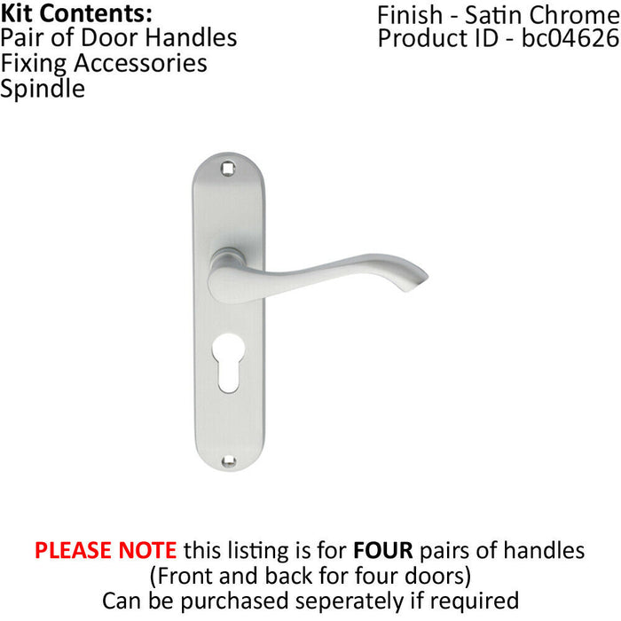4x PAIR Curved Handle on Chamfered Euro Lock Backplate 180 x 40mm Satin Chrome Loops
