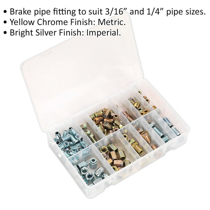 200 Piece Brake Pipe Nut Assortment - Metric & Imperial - 3/16 & 1/4 Inch Pipes Loops