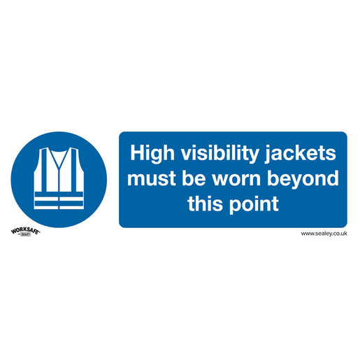 1x HI-VIS JACKETS MUST BE WORN Safety Sign - Self Adhesive 300 x 100mm Sticker Loops